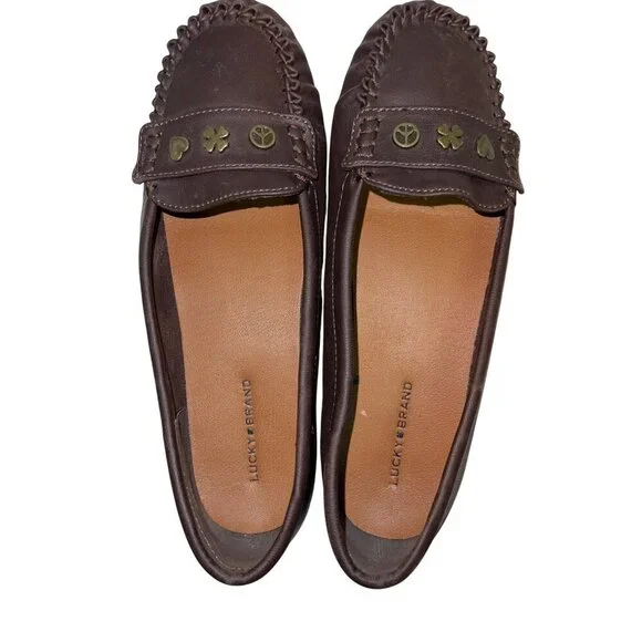 Lucky Brand Women's Shoes Moccasins LP-Astuddi Brown Heart Peace Clover Size 10 - Picture 6 of 9